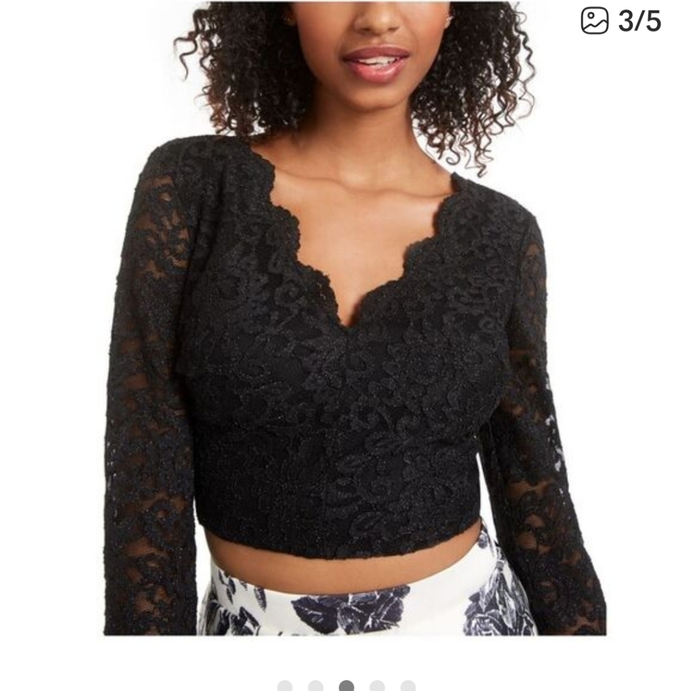 City Studio Black Lace Crop Top With Sparkles